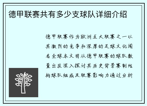 德甲联赛共有多少支球队详细介绍